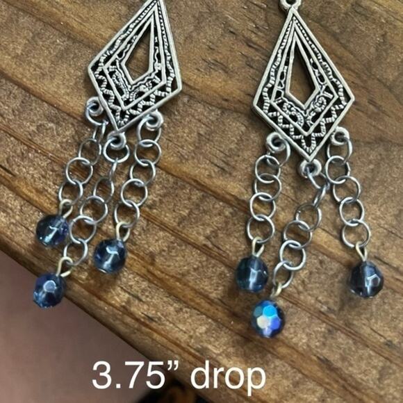 🌹 Gorgeous New Orleans Art Scene, 925 Sterling Silver Long Chandelier Earrings - Picture 2 of 2